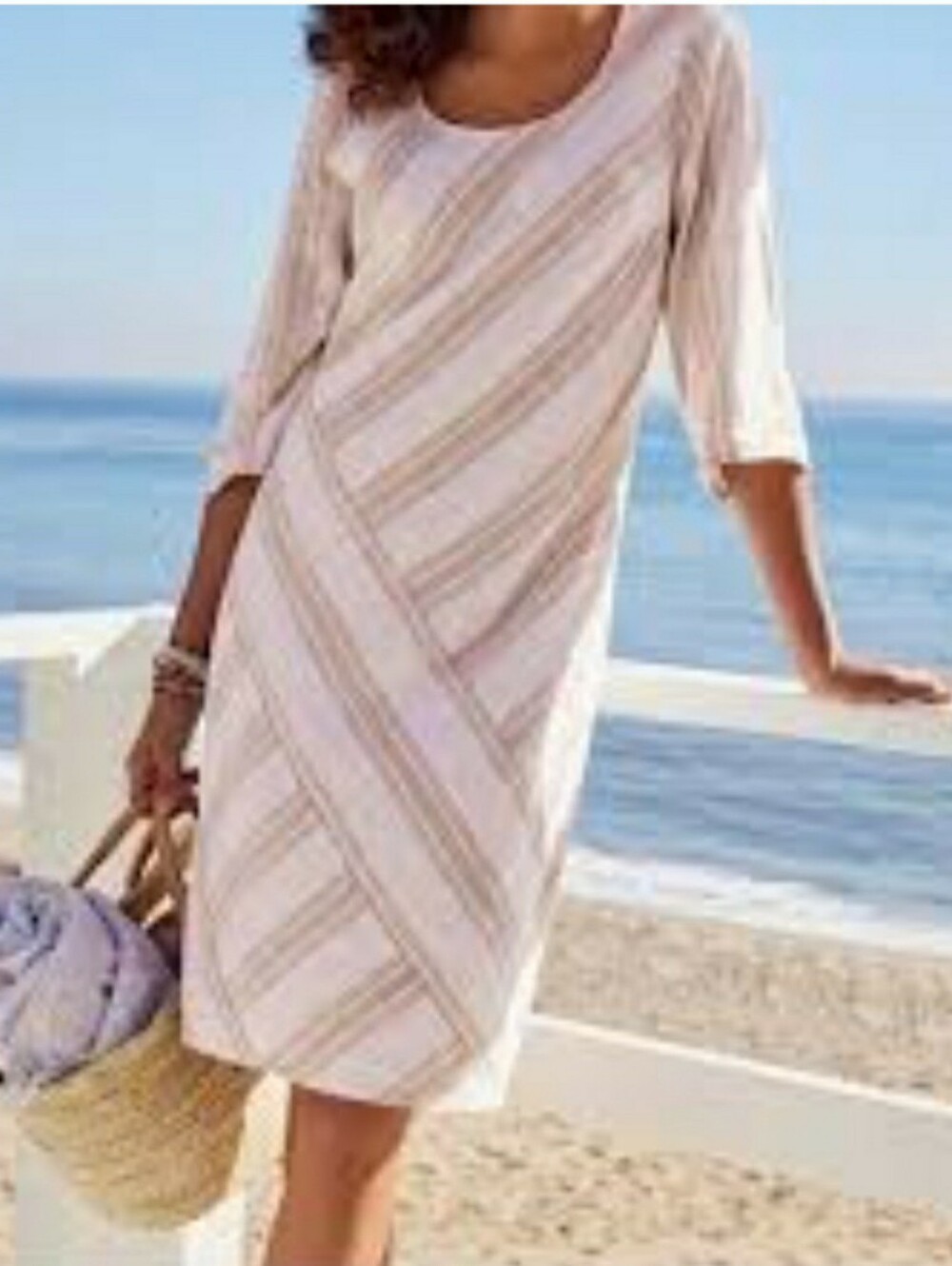 Soft Surroundings Equinox Striped Linen Sheath Dress Small Petite Lined A16
